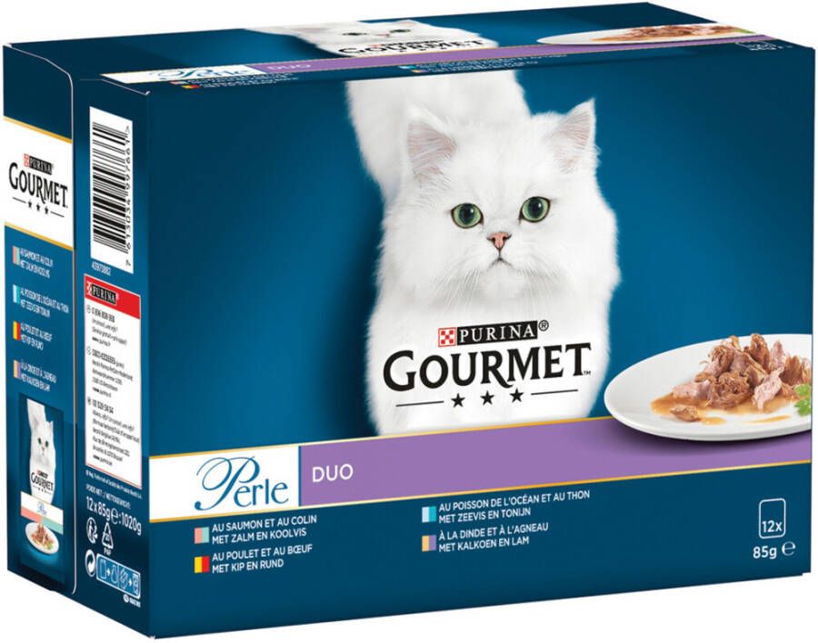 Gourmet Perle Mini Filet in saus met kalkoen/eend/tonijn/lam nat kattenvoer 85 gr zakjes 8 x(12 x 85 gr ) online kopen