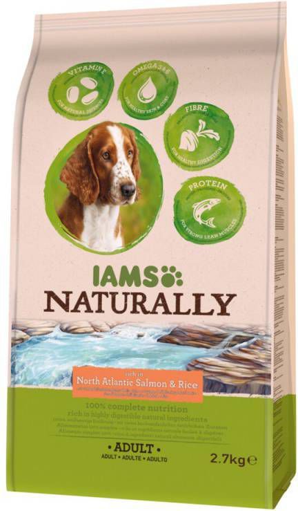 Iams 2x Naturally Dog Adult Atlantische Zalm&amp, Rijst 2, 7 kg online kopen