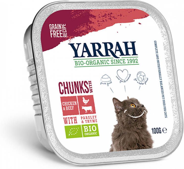 Yarrah 24 + 6 Gratis! Bio Chunks of Pat&#xE9, Kattenvoer Bio Chunks Kip met Bio Kip & Rund online kopen