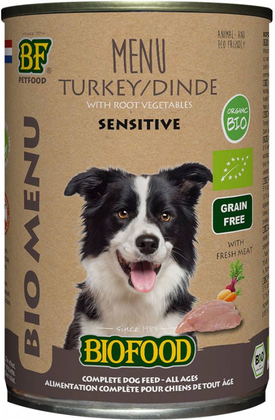 Biofood Organic Sensitive Kalkoen menu natvoer hond(blik 400 gr)12 x 400 gr online kopen