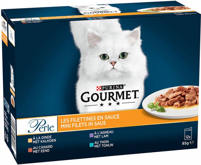 Gourmet Perle Mini Filet in saus met kalkoen/eend/tonijn/lam nat kattenvoer 85 gr zakjes 8 x(12 x 85 gr ) online kopen