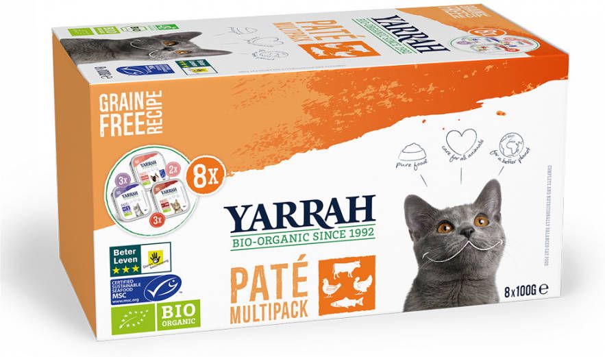 Yarrah 8x Biologisch Kattenvoer Multipack Paté Graanvrij Kip Rund 8 kuipjes online kopen